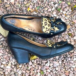 Sofft Leather Animal Print Tassel Heels Size 6
